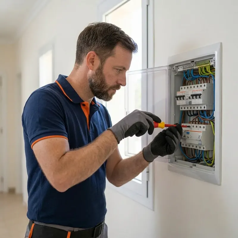 Técnico trabajando en un tablero eléctrico